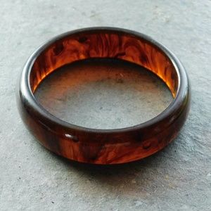 BAKELITE Bangle Vintage Rootbeer Brown Faux Tortoise Ink Drop Swirl CHUNKY